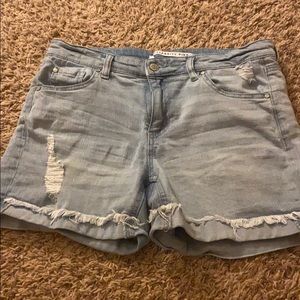 celebrity pink light wash ripped denim shorts